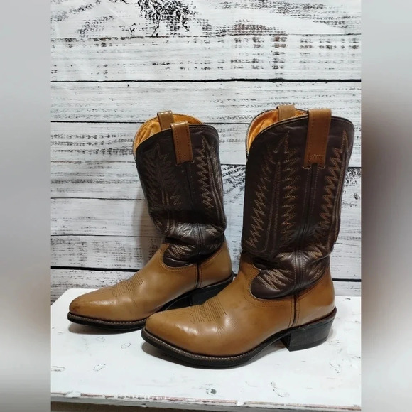 Iron Age Boots in Brown Tan size 9D Vintage Steel Toe Leather Western Two Tone - Picture 7 of 7